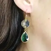 14k Gold Australian Crystal Emerald Earrings Large Emerald Earrings Bridal Prom