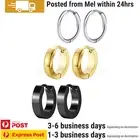 3 Pairs Huggie Earrings Surgical Steel Hinged Sleeper Rings Piercing Jewellery