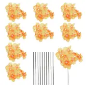 10 Sets Artificial Hydrangea Flower Heads with Stems for Bouquet,Orange