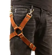 leg Harness Thigh Ring Genuine Brown Saddle Leather Thrash Metal Rocker USA