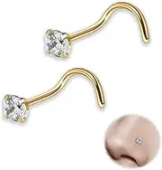 [Crrynuo] 2 pcs 20 Gauge Curved Nose Rings, inless Steel Nose Screw Curved Nose Studs Nose,Cubic Zirconia Body Piercing Jewellery for Body, Screw and L Bend Shape, one size, Stainless Steel, No Gemstone