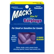 Mack's Slim Fit Soft Foam Earplugs 5 Pair Noise Reduction Rating 31db