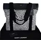 ️ Authentic SAINT LAURENT Leopard Baby Cat CANVAS & LEATHER SHOPPER TOTE Bag