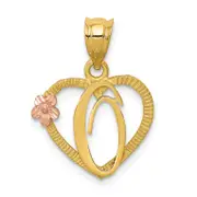 14K Two-Tone Heart Letter O Initial Pendant