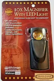 Whitman 10X Retractable Magnifier Case With LED Light + Battery - #78282