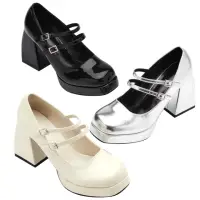 在飛比找momo購物網優惠-【Grace Gift】雙帶防水台高跟瑪莉珍鞋