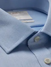 Hawes & Curtis Non Iron Blue Plain Fitted Slim Pique Shirt With Semi Cutaway Collar | Single Cuffs Size: 18" collar, 37" sleeve