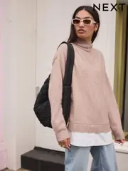 Oatmeal Roll Neck Shirt Back Poncho (N97575) | $84