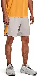 [Under Armour] Men's Standard Launch Stretch Woven 7-Inch Shorts, (592) Ghost Gray/Orange Ice/Reflective, XX-Large