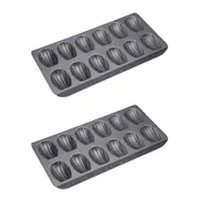 2x Mastercraft 40cm Heavy Base 12-Cup Non-Stick Madeleine Pan Baking Mould Black