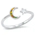 Moon & Star Ring Design Sterling Silver 925 Lab Opal Size 3 4 5 6 7 8 9 10 New