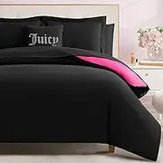 Juicy Couture Alexis Reversible Comforter Set, Queen Bed in a Bag – Black/Hot Pink, 8-Piece Bedding Collection