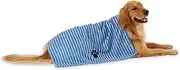 Bone Dry DII Microfiber Pet Bath Towel with Embroidered Paw Print, 44x27.5, Ultra-Absorbent & Machine Washable for Small, Medium, Large Dogs and Cats-Blue Stripe