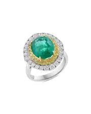 Bloomingdale's Fine Collection Emerald Double Halo Ring with White & Yellow Diamonds in 18K Yellow & White Gold