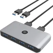 USB 3.0 Switcher Selector 2 Computers Sharing 4 USB Devices KVM Switch Hub Adapter for Keyboard Mouse Printer Scanner U-Disk, Hard Drives, Headsets, KVM Console Box Compatible with Mac/Windows/Linux