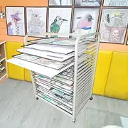 20-Layer Wheeled Art Clothes Drying Rack A2, 4K Oil Painting Board Clothes Drying Rack Mesh: 63X45CM Space-Saving Rack (for A3 Artwork/Painting)