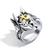 Vintage Anubis Ancient Egyptian Coot Head Titanium Steel Ring GOLD COLOUR