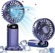 EztiYu Rechargeable Portable Handheld Fan,2000mAh Battery Operated Mini Fan,5 Speeds and LED Display,Long Lasting Desk Fan for Office,Bedroom,Outdoor Activities and Travel