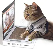 Cozioz Pro Interactive Cat Scratching Pad - Fun Cardboard Laptop & TV Scratcher, Perfect Present and Essential Accessory for Indoor Cats - Grey