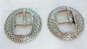 Pair Jeremiah Watt Buckles White Bronze M & W Round Horse Tack Headstalls Concho