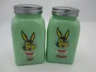 Jadeite Salt and Pepper Shakers Mid Century Style Arch Bunny Bread Green Glass