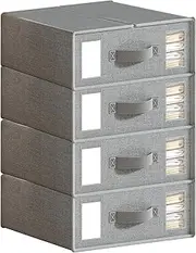 4 Pack Foldable Bed Sheet Organiser Home Storage Organizer with Window and Label Linen Cupboard Storage Organisation Bedding Container Dirt Resistant and breathable (Grey)