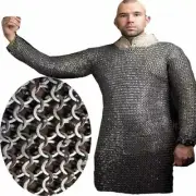 Medieval 8 mm Chainmail Armor Flat Riveted Chain mail Hauberk Reenactment LARP