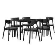 Oikiture 1.4m Dining Table Set with 6PCS Wooden Chairs Black