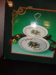 PORCELAIN 2 TIERED CHRISTMAS TREE TIDBIT SERVING TRAY 10 1/2" D MADE IN JAPAN