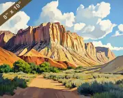 Capitol Reef sandstone cliffs oil painting 8x10 Print