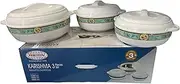 The House of Florence Karishma 3pcs Insulated Food Warmers - 1.2L, 1.6L, 2.5L - White with Decal - Plastic, Stainless Steel - Rectangular - 30.5cm(W) x 13cm(H) x 13cm(D)