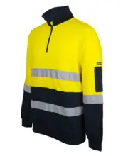 Jb's Hi Vis 310gsm Day & Night Cotton 1/2 Zip Fleece Jumper Jacket UPF 50+ New
