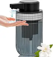 10 oz Automatic Touchless Glass Soap Dispenser, Rechargeable Hands Free Ribbed Liquid Soap Dispenser with Electric Sensor Pump, Refillable Soap Bottle for Bathroom Kitchen Dish Countertop (Gray)