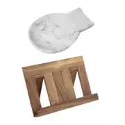 Davis & Waddell Nuvolo Marble Spoon Rest and Wooden Recipe Book Holder