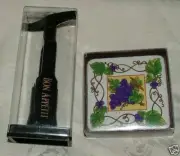 Bon Appetit SET 5 Grapevine Pattern Cork Backed Coasters & Corkscrew