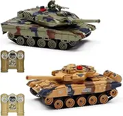 Fistone RC Battle Tank Set - 1/24 Scale 2.4G Remote Control T90 and Leopard With Realistic Sounds, Lights, Life Indicators and Spray - Military Toys for Kids and Adults