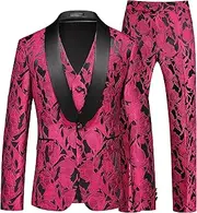 [MOGU] Men's 3-Piece Slim Fit Suit - White, Black, Gray, Pink Tuxedos for Prom and Wedding