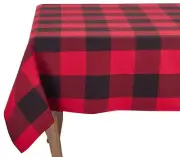 Buffalo Plaid Check Design Cotton Tablecloth, 90", Red