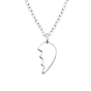 Silver Half Broken Heart Pendant Necklace