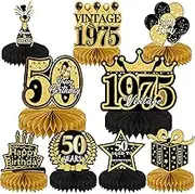 9Pcs 50th Birthday Decorations - Black Gold Party Supplies for Men Women 1973 Vintage Table Decor Honeycomb Centerpieces Happy 50 Years