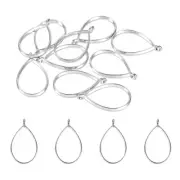 50Pcs Drop Shape Alloy Open Back Bezel Pendants Resin Frame Silver Tone