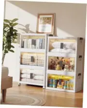 48QT Stackable Storage Bins with Lids - Folding Storage Boxes with Doors and