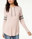 Ultra Flirt Junior's Varsity Hooded Top, Mauve with Gray Stripes, Med, 2ZR-AA,bs