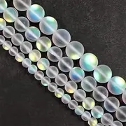 [Hamthuit] Natural Stone Beads Matte Frosted Glitter Moonstone Beads for Jewelry Making DIY Bracelets Accessories White 8mm- About 45pcs