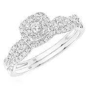 0.50CTW Real Diamond 10K Gold White Round Square Bridal Wedding Ring Set