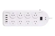 Powertran 4 USB Ports with 8 Way Mains Power Board 1.5m Cable White