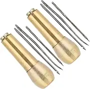 Copper Handle Sewing Awl Taper Leather Shoe Repair Tool Needle Kit for Bags Suitcases Home Use