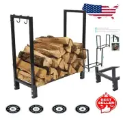 Compact 30-Inch Log Rack with Tool Hooks - Elegant Outdoor Firewood Storage