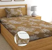 RD TREND Luxurious Supersoft Cotton Feel 210Tc All Over Elastic Fabric Single Fitted Bedsheets Size (48 x 72 x 8 Inch) with 1 Pillow Covers Color- Mustard Pattern-Floral