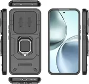 Phone Case Compatible with Oppo Realme 14 Pro Plus 5G(Domestic Version) Phone Case Slim Case Kickstand Phone Case PC & TPU Phone Case Cover Push Window Phone Case Phone Back Cover(Black)